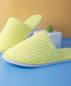 Closed Toe Yellow Striped Velvet Slippers