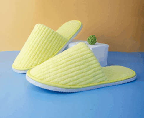 Closed Toe Yellow Striped Velvet Slippers