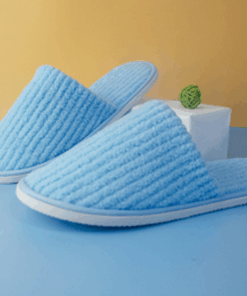 Closed Toe Blue Striped Velvet Slippers