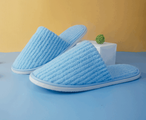 Closed Toe Blue Striped Velvet Slippers