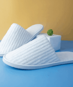 Closed Toe White Striped Velvet Slippers