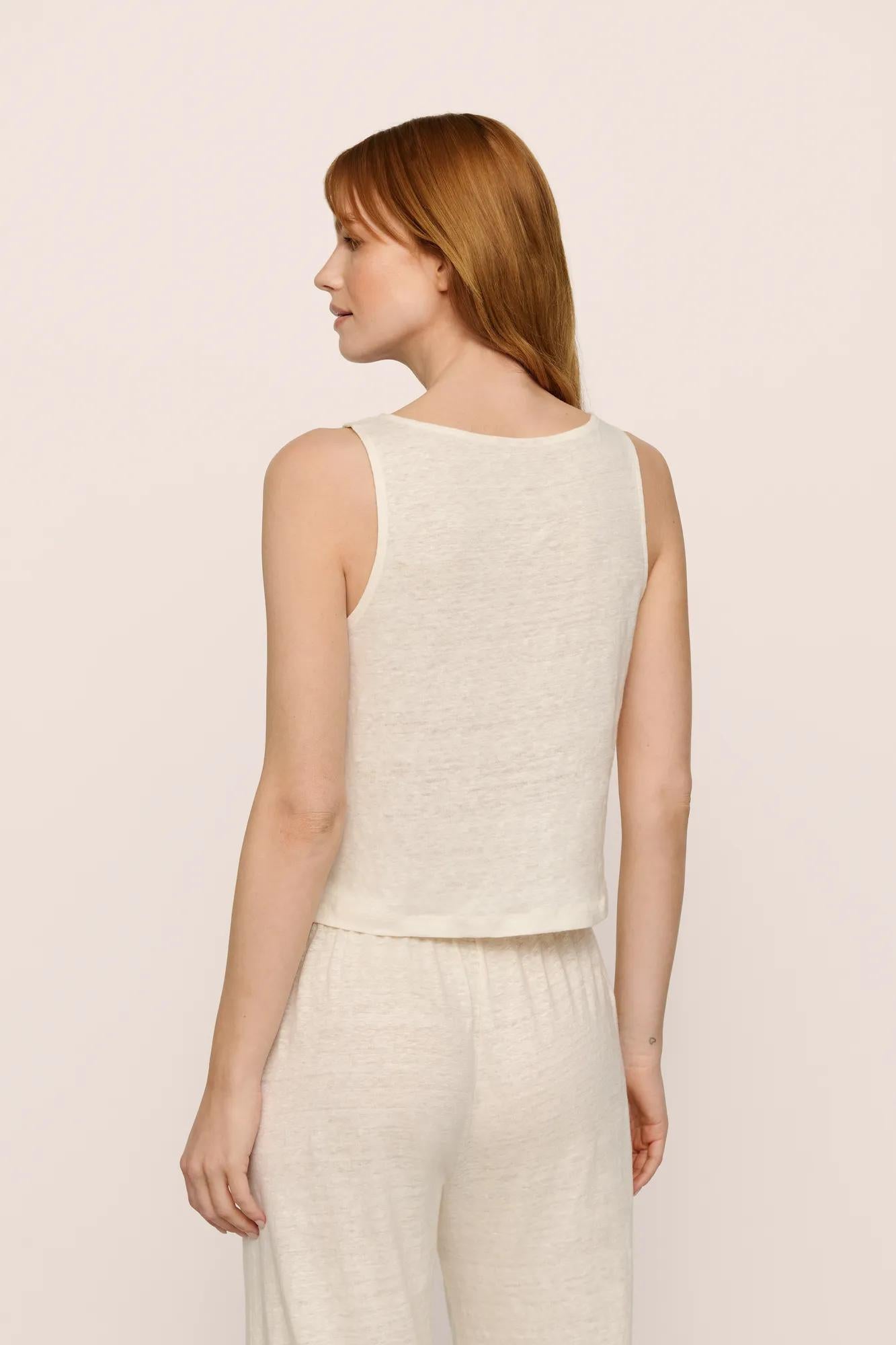 Organic Linen Knit Boat Neck Crop Tank - X-Small