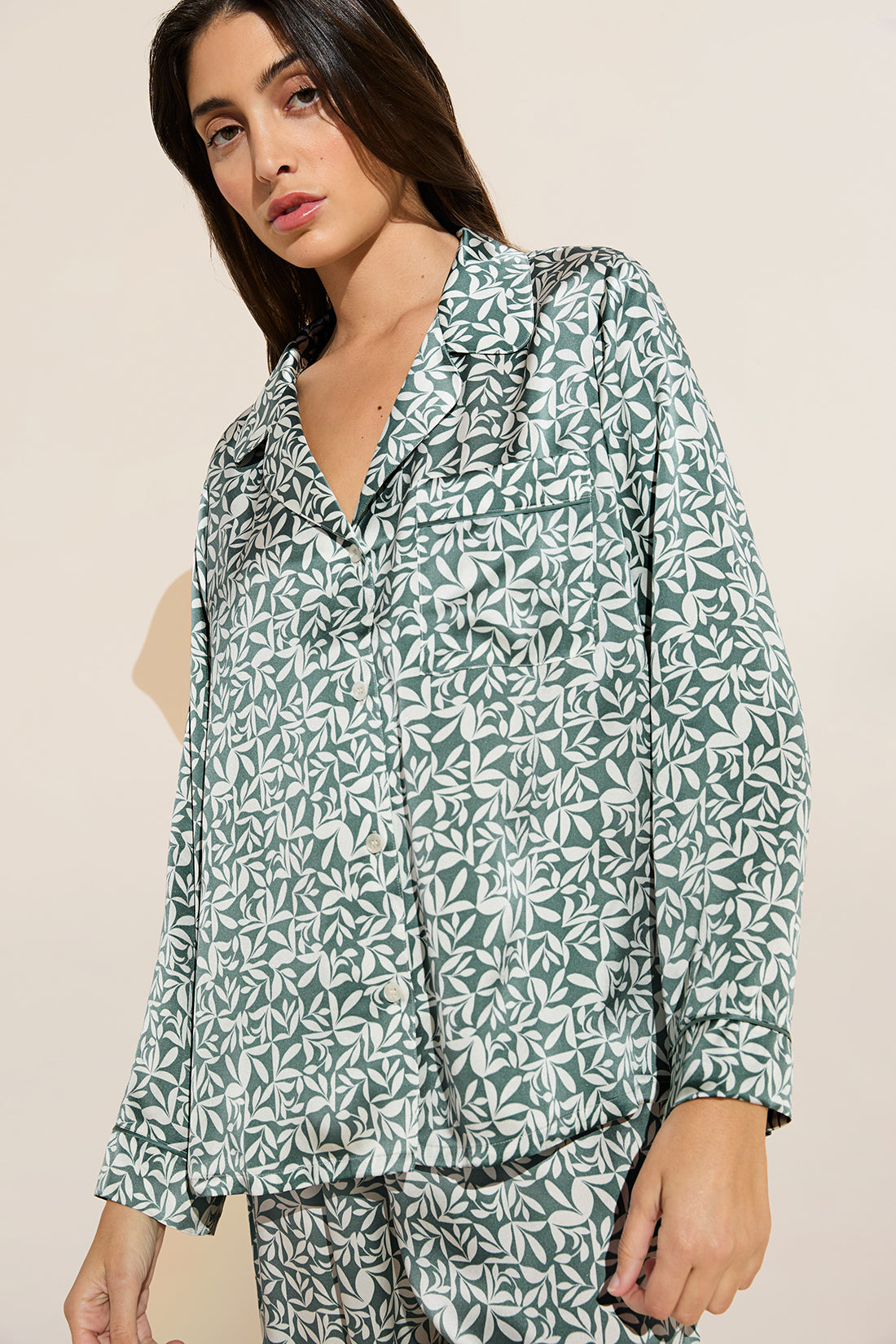 Inez Washable Silk Printed Long PJ Set #3