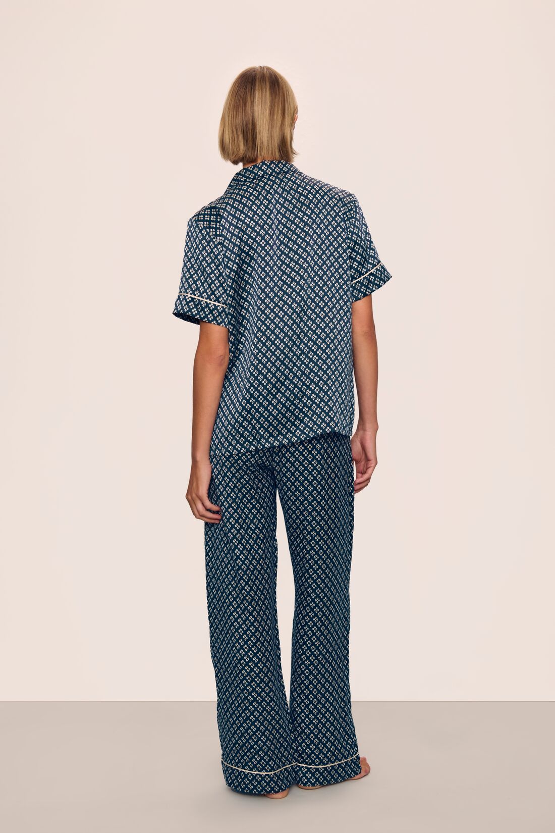 Inez Washable Silk Printed Short Sleeve Pant PJ Set