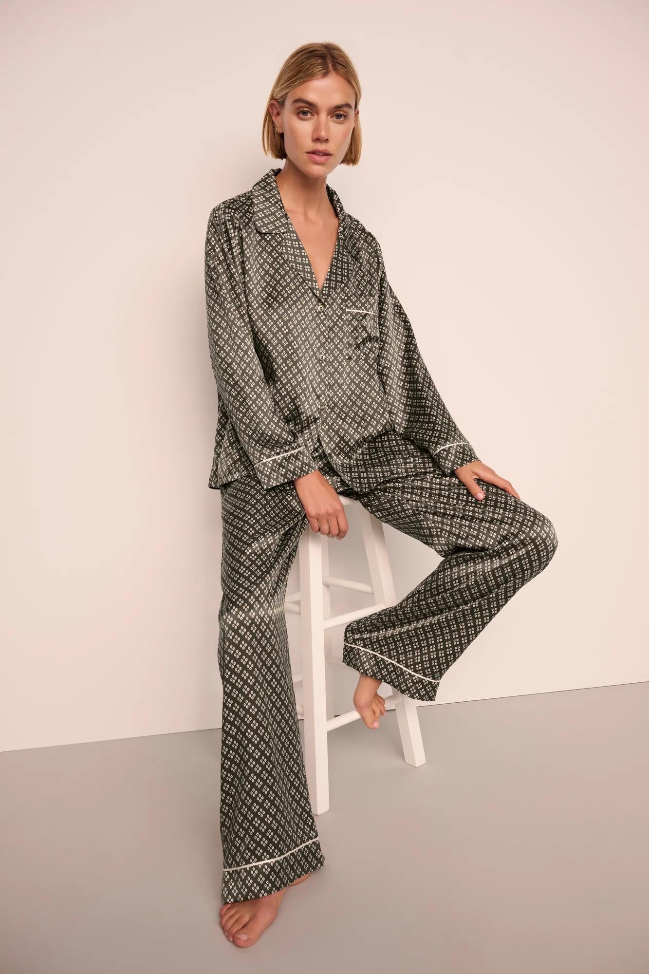 Inez Washable Silk Printed Long PJ Set #11
