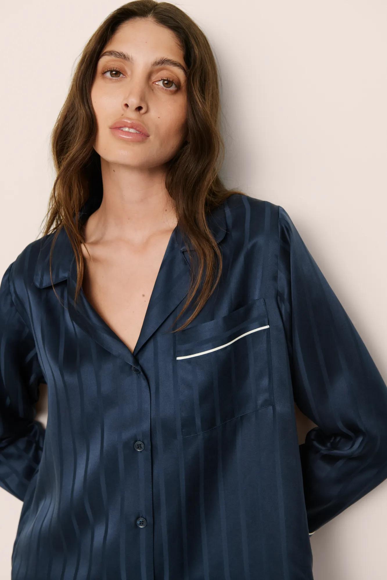 Inez Washable Silk Jacquard Long PJ Set