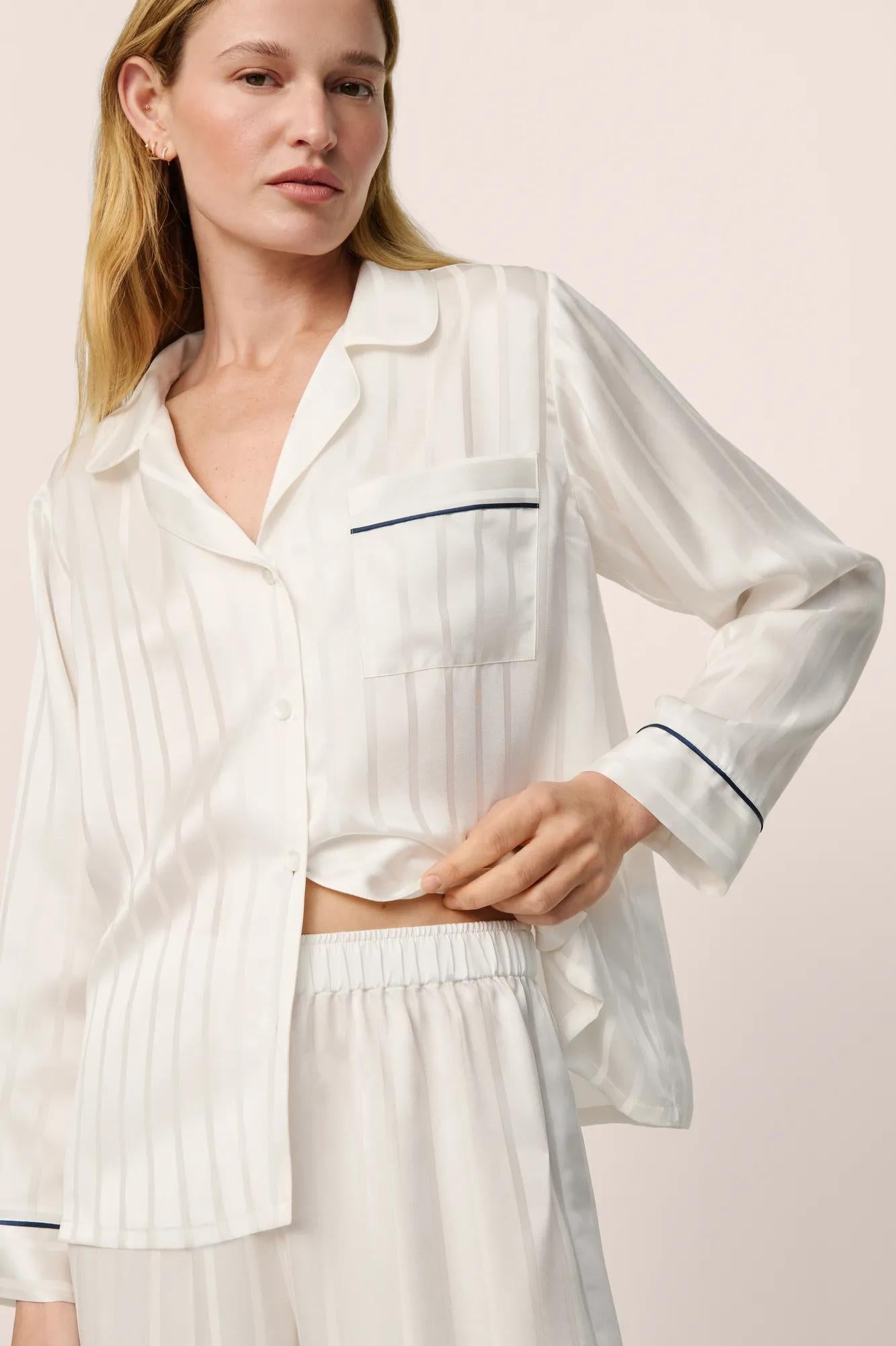 Inez Washable Silk Jacquard Long PJ Set - X-Small