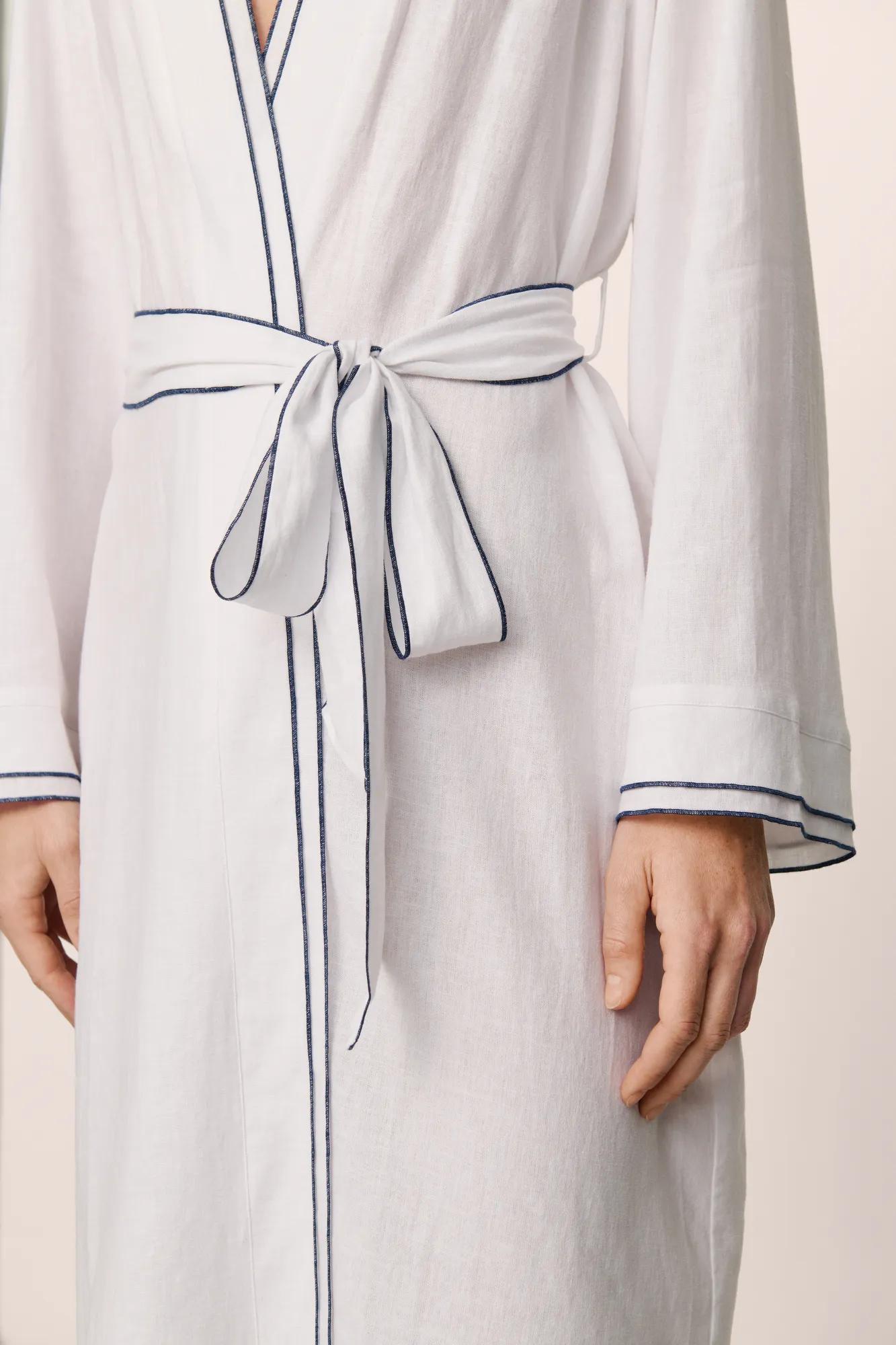 Linen Blend Long Sleeve Robe