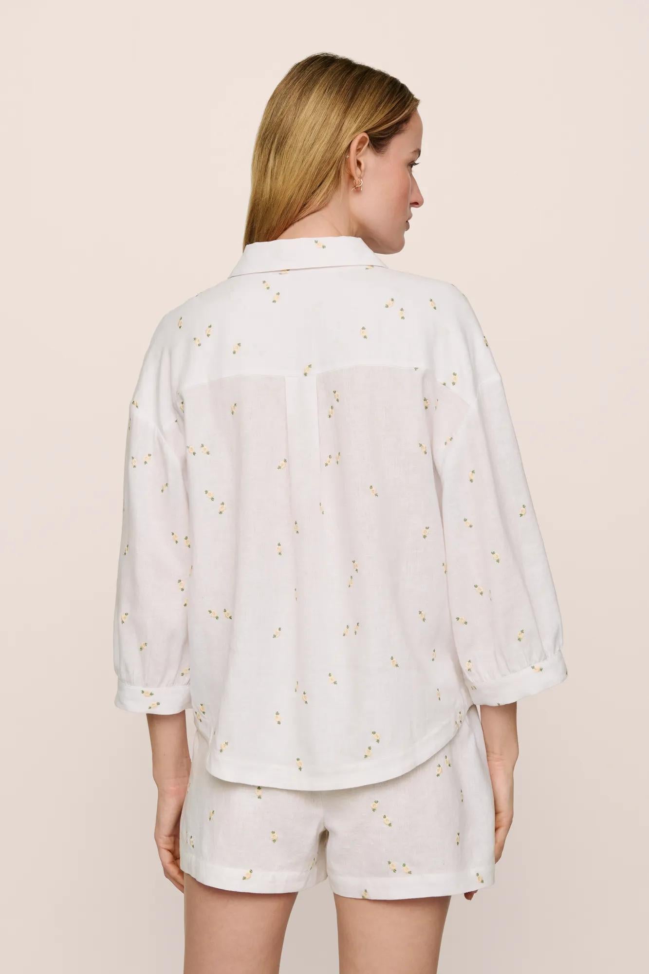 Linen Blend Relaxed Quarter Sleeve Top - X-Small